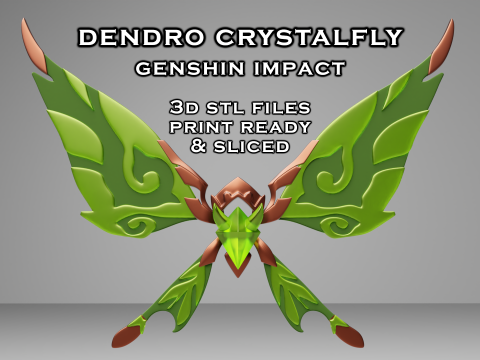 Dendro Crystalfly -- Dekorasi Genshin Impact -- Patung 3D yang Dapat Dicetak Model Cetak 3D