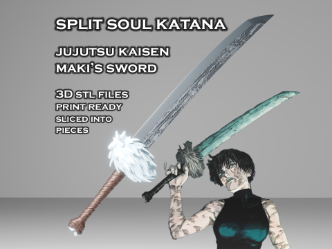 Maki Sword -- Jujutsu Kaisen -- Split Soul Katana -- 3D Printable Cosplay Prop 3D Print Model