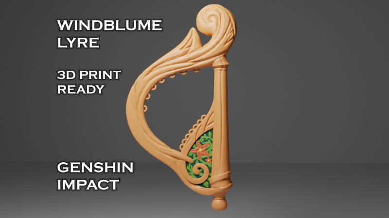 Windblume Lyre -- Genshin Impact -- 3D Printable -- Venti Cosplay 3D Print Model .c4d .max .obj .3ds .fbx .stl .blend 