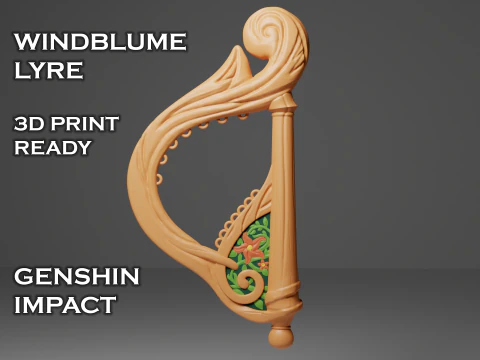 Windblume Lyre -- Genshin Impact -- Dapat Dicetak 3D -- Venti Cosplay Model Cetak 3D