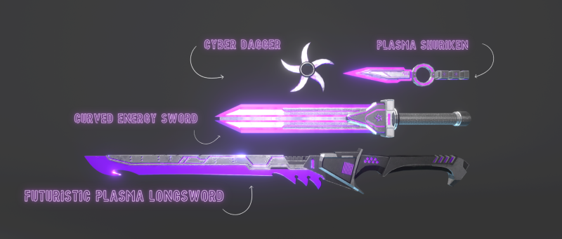 Sci-Fi Melee Weapons Pack Game Ready Set Model 3D .c4d .max .obj .3ds .fbx .stl .blend