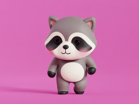 Cartoon Raccoon Chibi Kawaii Character Rigged Animated Low-poly 3D Model