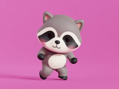 Cartoon Raccoon Chibi Kawaii Character Rigged Animated Low-poly 3D Model