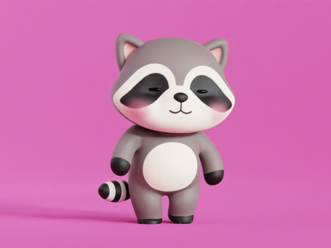 Cartoon Raccoon Chibi Kawaii Character Rigged Animated Low-poly Modelo 3D