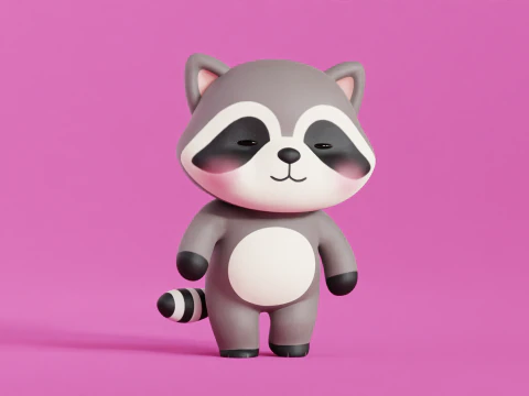 Cartoon Raccoon Chibi Kawaii Character Rigged Animated Low-poly 3D Model