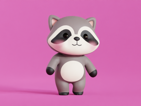 Cartoon Raccoon Chibi Kawaii Character Rigged Animated Low-poly Modelo 3D