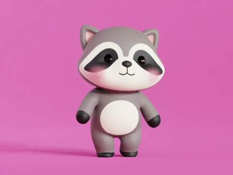 Cartoon Raccoon Chibi Kawaii Character Rigged Animated Low-poly 3D Model