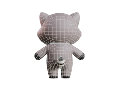 Cartoon Raccoon Chibi Kawaii Character Rigged Animated Low-poly 3D Model