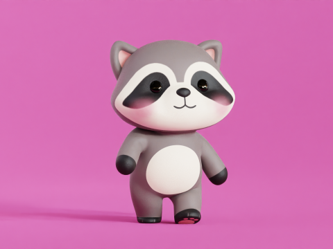 Cartoon Raccoon Chibi Kawaii Character Rigged Animated Low-poly Modelo 3D