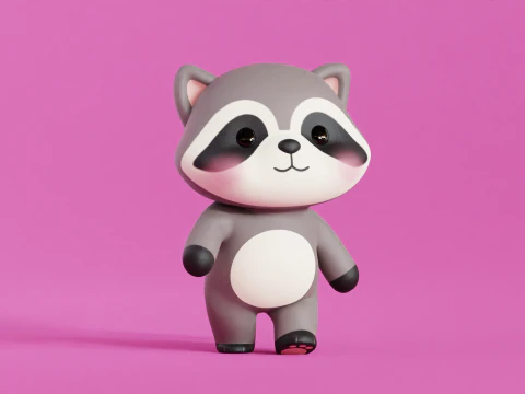 Cartoon Raccoon Chibi Kawaii Character Rigged Animated Low-poly 3D Model