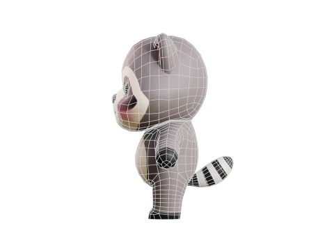 Cartoon Raccoon Chibi Kawaii Character Rigged Animated Low-poly 3D Model