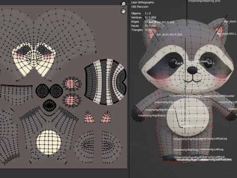 Cartoon Raccoon Chibi Kawaii Character Rigged Animated Low-poly Modelo 3D