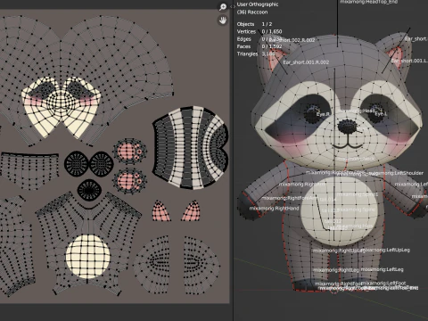 Cartoon Raccoon Chibi Kawaii Character Rigged Animated Low-poly 3D Model