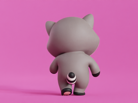 Cartoon Raccoon Chibi Kawaii Character Rigged Animated Low-poly Modelo 3D