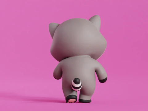 Cartoon Raccoon Chibi Kawaii Character Rigged Animated Low-poly 3D Model