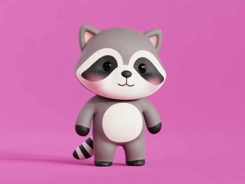 Cartoon Raccoon Chibi Kawaii Character Rigged Animated Low-poly Modelo 3D