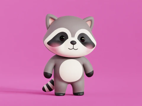 Cartoon Raccoon Chibi Kawaii Character Rigged Animated Low-poly 3D Model