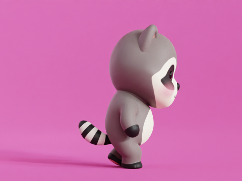 Cartoon Raccoon Chibi Kawaii Character Rigged Animated Low-poly Modelo 3D