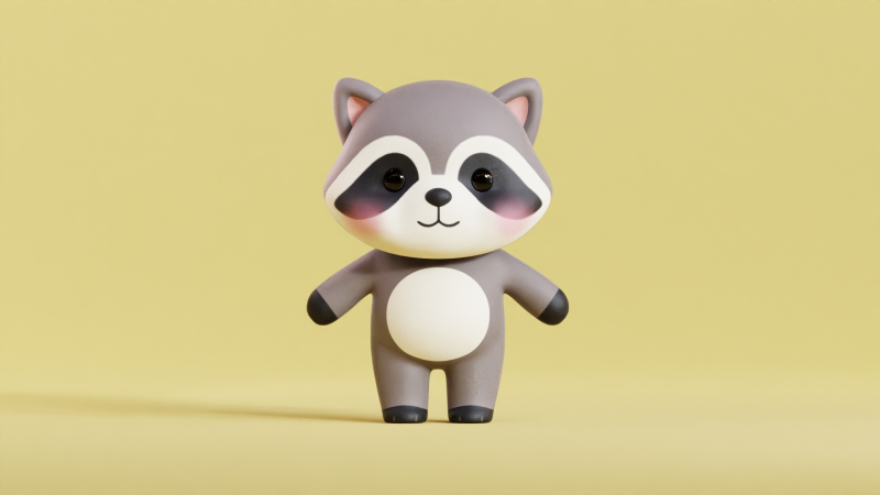Cartoon Raccoon Chibi Kawaii Character Low-poly Modello 3D .c4d .max .obj .3ds .fbx .stl .blend 