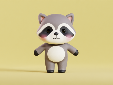 Cartoon Raccoon Chibi Kawaii Character Low-poly 3D Model