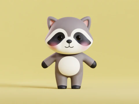 만화 너구리 치비 카와이 캐릭터 로우 폴리 3D 모델