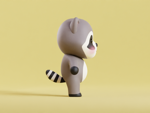 Cartoon Raccoon Chibi Kawaii Character Low-poly Modello 3D