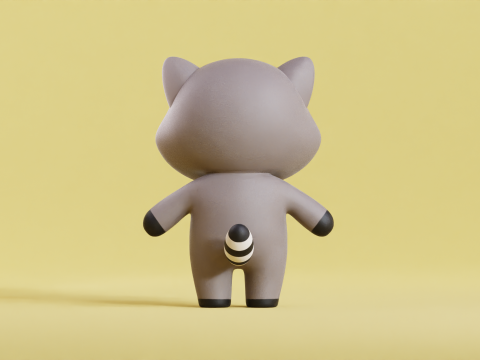Cartoon Raccoon Chibi Kawaii Character Low-poly Modello 3D