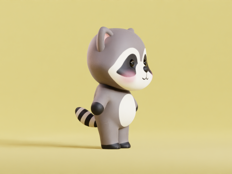 Cartoon Raccoon Chibi Kawaii Character Low-poly Modello 3D
