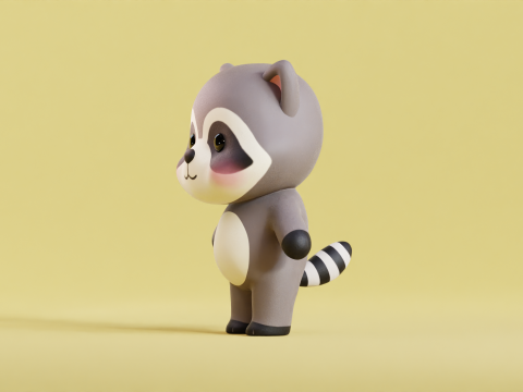 Cartoon Raccoon Chibi Kawaii Character Low-poly Modello 3D