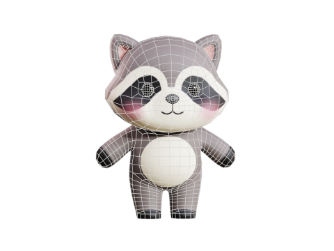 Cartoon Raccoon Chibi Kawaii Character Low-poly Modello 3D