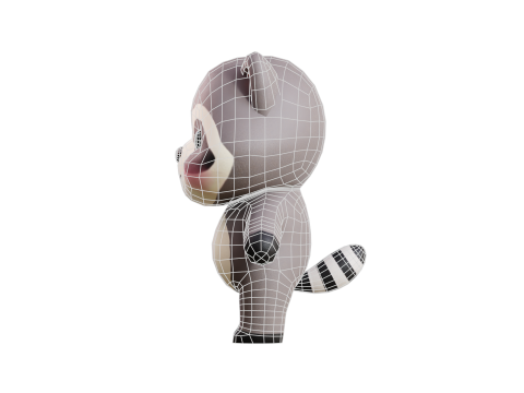 Cartoon Raccoon Chibi Kawaii Character Low-poly Modello 3D