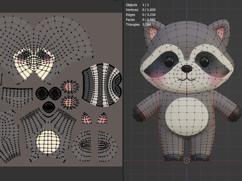 Cartoon Raccoon Chibi Kawaii Character Low-poly Modello 3D