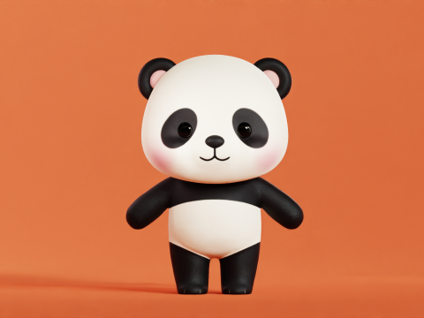 Cartoon Panda Chibi Kawaii Character Low-poly Modèle 3D