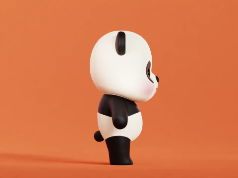Panda rysunkowa Chibi Kawaii Postać Low-poly Model 3D