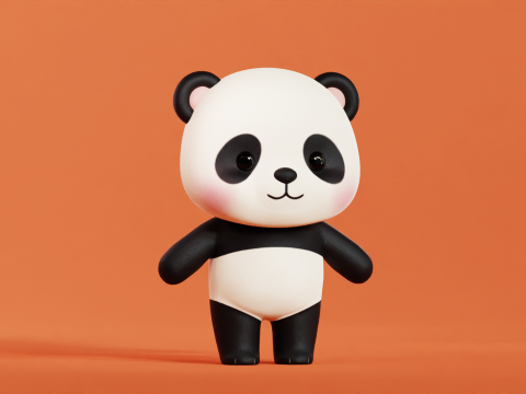 Cartoon Panda Chibi Kawaii Character Low-poly Modello 3D