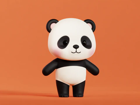 Panda rysunkowa Chibi Kawaii Postać Low-poly Model 3D