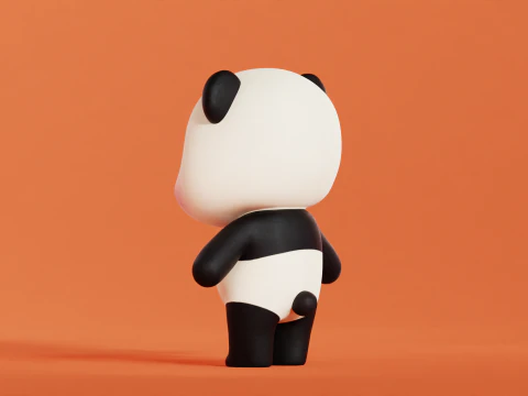 Panda rysunkowa Chibi Kawaii Postać Low-poly Model 3D