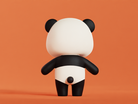 Cartoon Panda Chibi Kawaii Character Low-poly Modello 3D