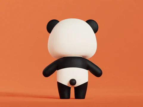 Panda rysunkowa Chibi Kawaii Postać Low-poly Model 3D