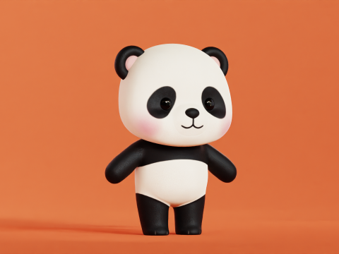 Cartoon Panda Chibi Kawaii Character Low-poly Modello 3D