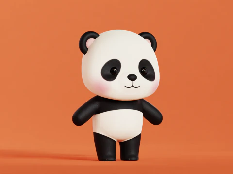 Panda rysunkowa Chibi Kawaii Postać Low-poly Model 3D