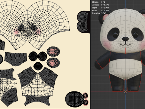 Cartoon Panda Chibi Kawaii Character Low-poly Modello 3D