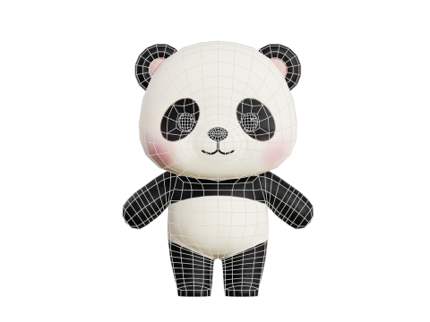 Cartoon Panda Chibi Kawaii Character Low-poly Modello 3D
