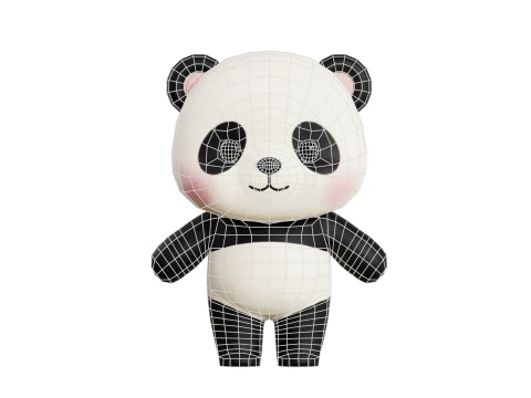 Panda rysunkowa Chibi Kawaii Postać Low-poly Model 3D