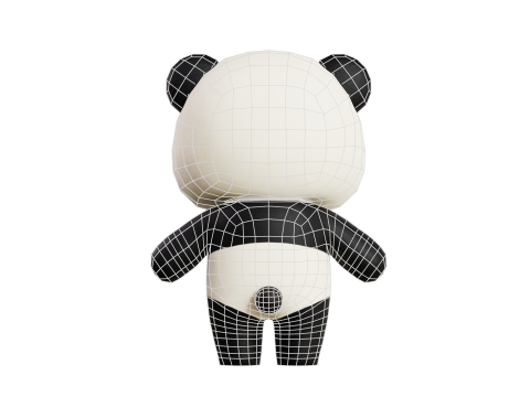 Cartoon Panda Chibi Kawaii Character Low-poly Modello 3D