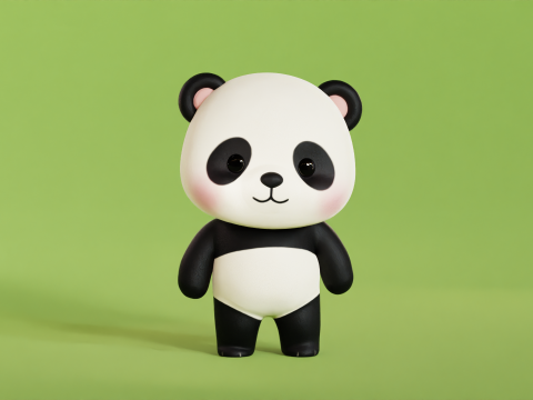 Cartoon Panda Chibi Kawaii Character Rigged Animated Low-poly Modello 3D