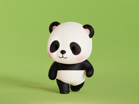 Cartoon Panda Chibi Kawaii Character Rigged Animated Low-poly Modello 3D