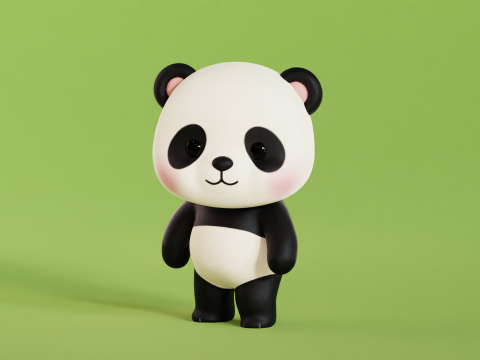 Cartoon Panda Chibi Kawaii Character Rigged Animated Low-poly Modello 3D