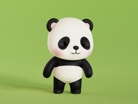 Cartoon Panda Chibi Kawaii Character Rigged Animated Low-poly Modello 3D