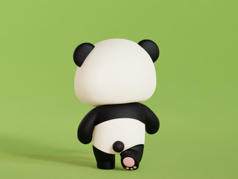 Cartoon Panda Chibi Kawaii Character Rigged Animated Low-poly Modello 3D